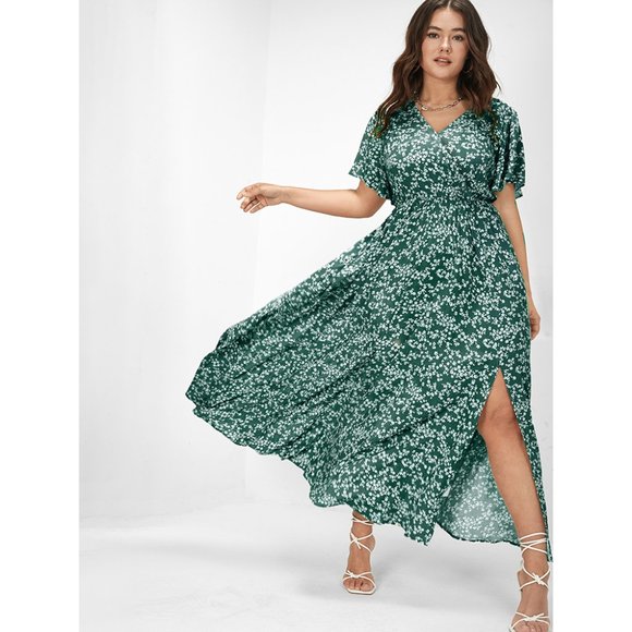 BloomChic Dresses & Skirts - #104 - NWT Bloomchic Dark Green Ditsy Bloom Split Maxi Dress Size Large 12